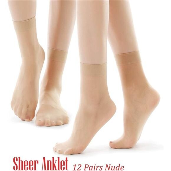 12 Pairs Ankle Nylon Socks for Women - 20D Sheer Pantyhose Socks - Picture 2 of 6